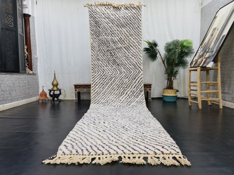 Authentic Soft White Black Runner Rug 2 x 13 Feet Moroccan Wool: Authentic Soft White Black Runner Rug 2 x 13 Feet Moroccan Wool Experience the beauty of authentic craftsmanship with this Soft White & Black Runner Rug, handwoven in the Atlas Mountains by skilled lo