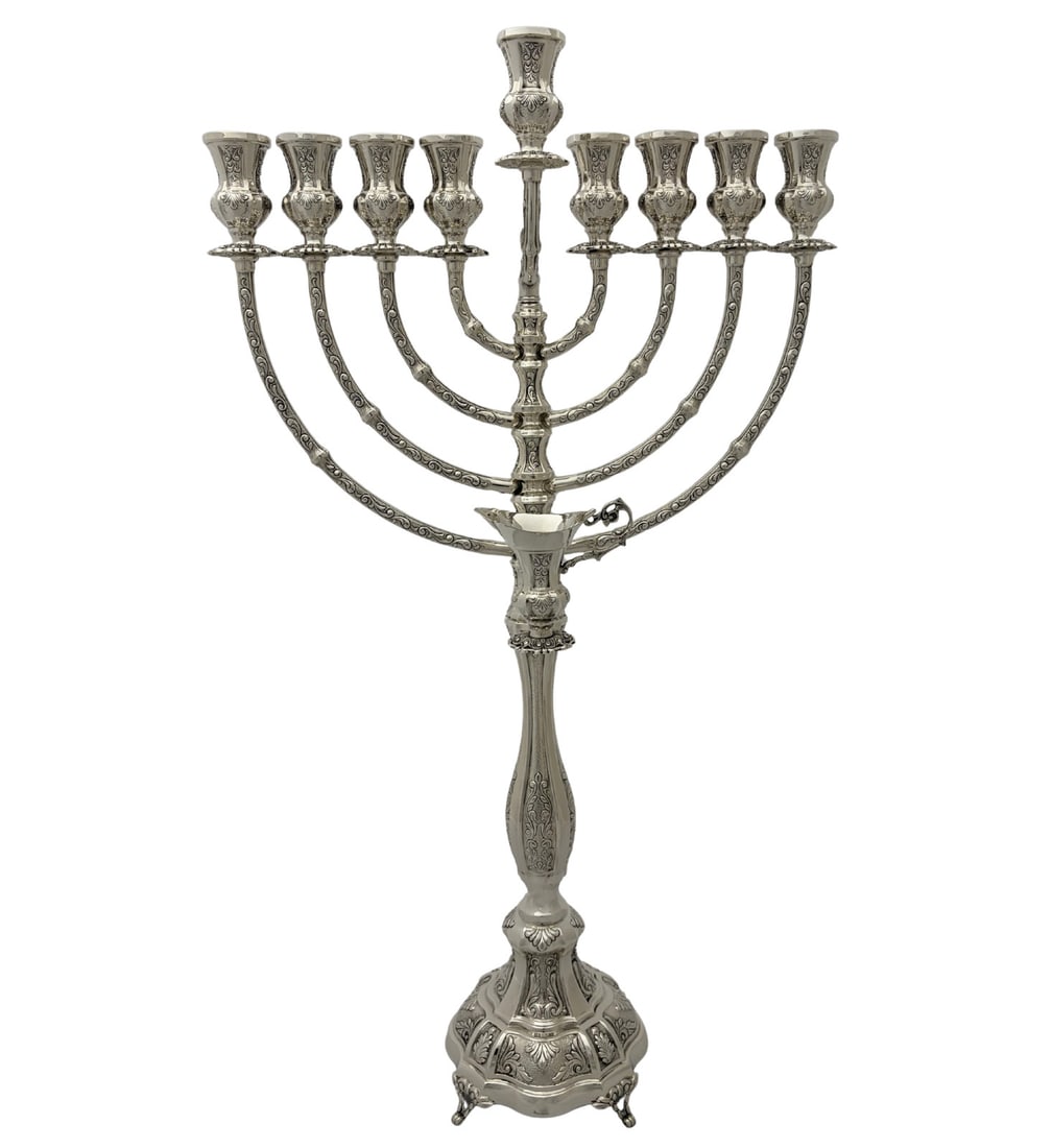 925 Sterling Silver Chanukah Menorah Handmade Leaf Chased Swirl Design (1 of 3)