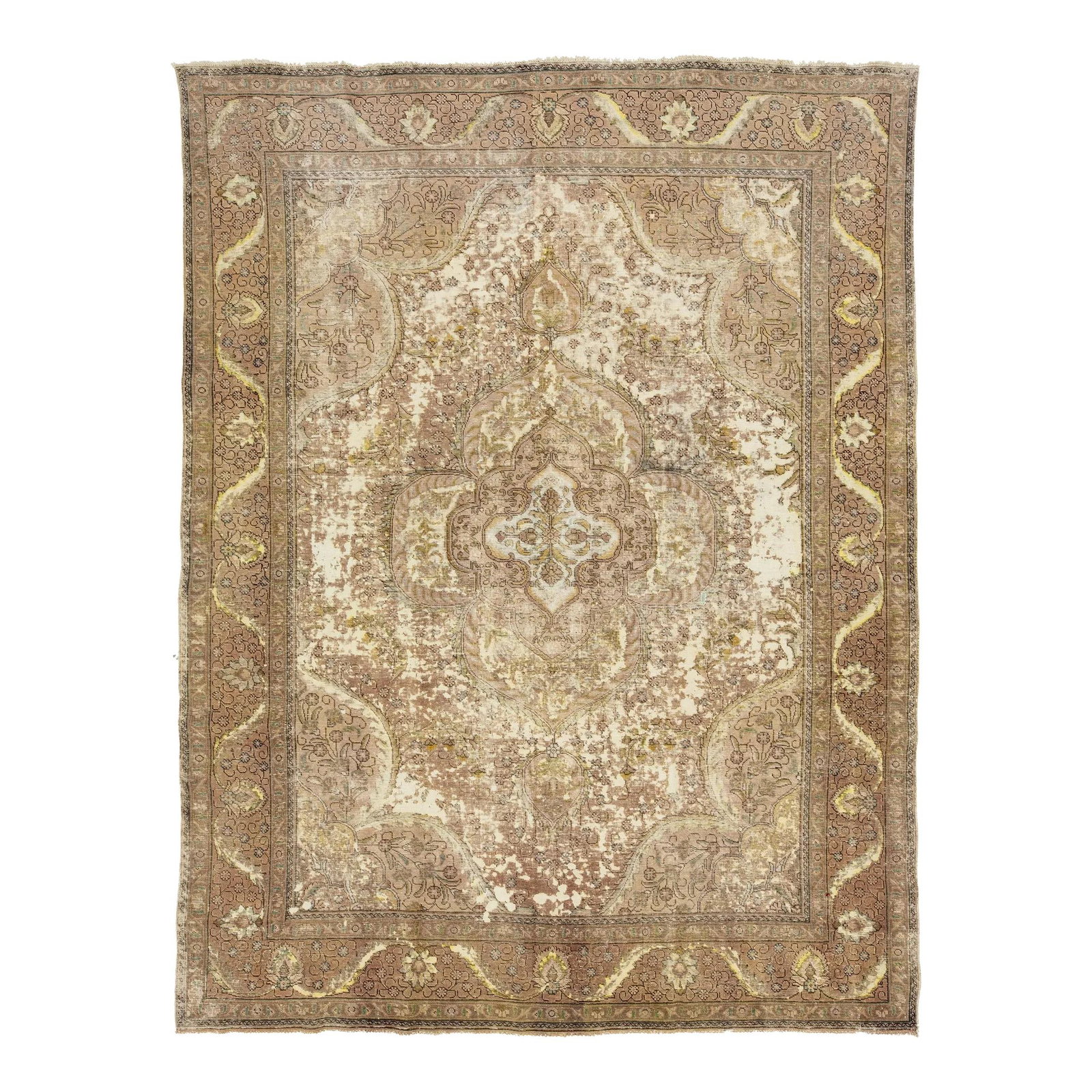 Vintage Persian Wool Rug Beige Medallion Design 9'6 x 12'7: Vintage Persian Wool Rug Beige Medallion Design 9'6 x 12'7 Enhance your space with this exquisite beige vintage handmade Persian wool rug, showcasing a stunning medallion motif. The rug features a war