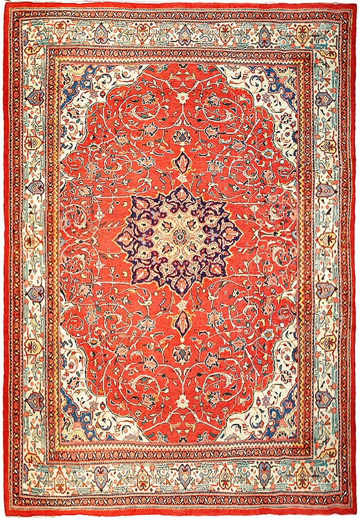 Handmade 10'4 x 12'10 Red Semi Antique Persian Sarouk Mahal Rug: Handmade 10'4 x 12'10 Red Semi Antique Persian Sarouk Mahal Rug Free continental US Shipping Elevate your living space with this exquisite 10.4 x 12.10 Red Semi Antique Persian Sarouk Mahal Rug, handc