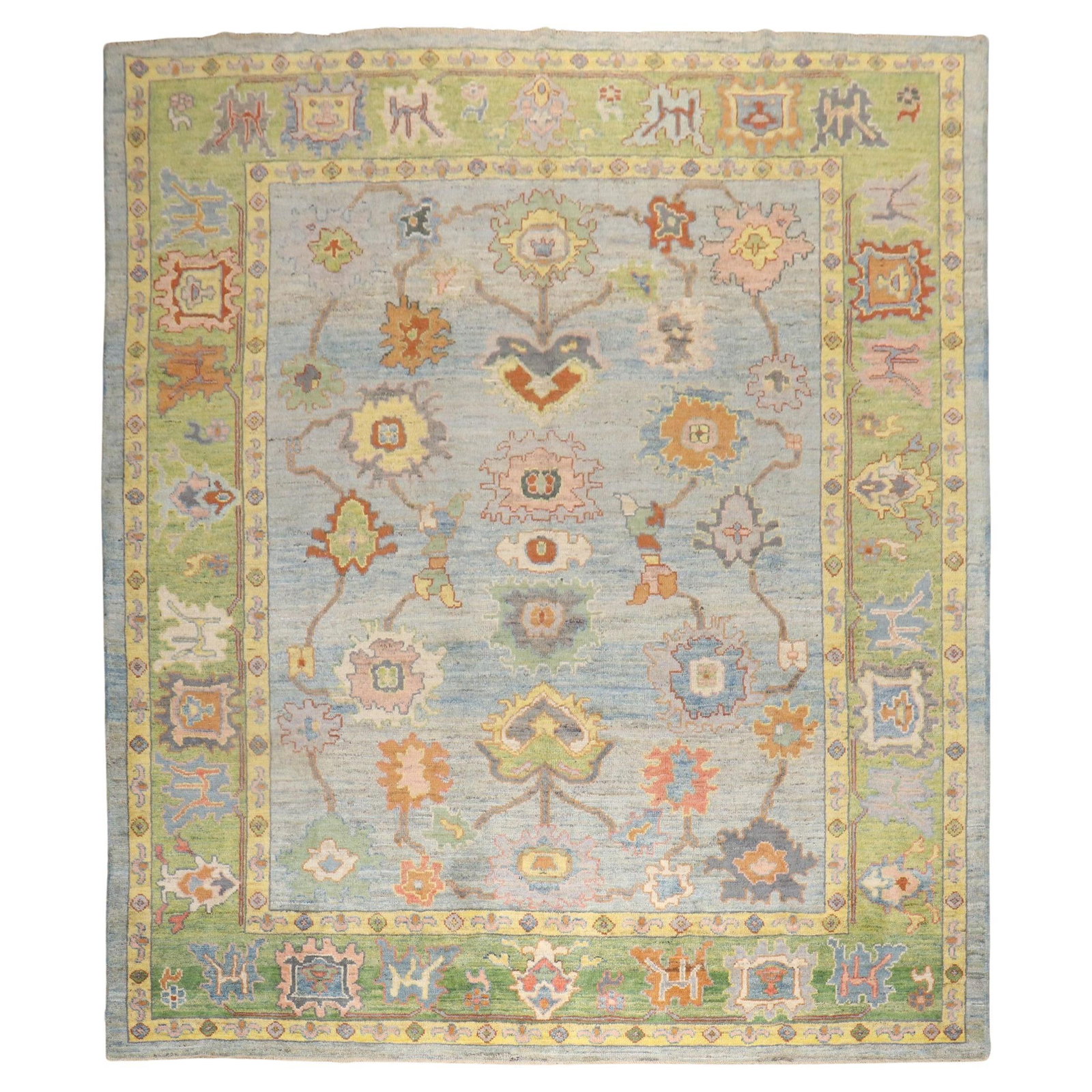 Vintage Turkish Oushak Carpet 10'4 x 13'7 Wool American Classical: Vintage Turkish Oushak Carpet 10'4 x 13'7 Wool American Classical Enhance your living space with this Vintage Inspired Turkish Oushak Carpet, featuring a stunning American Classical style. Crafted fro