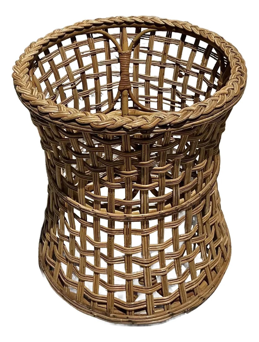 Vintage Braided Rattan Dining Table Pedestal 27.25 in Camel: Vintage Braided Rattan Dining Table Pedestal 27.25 in Camel Enhance your living space with this vintage braided rattan dining table pedestal, a perfect blend of coastal charm and natural texture. Hand