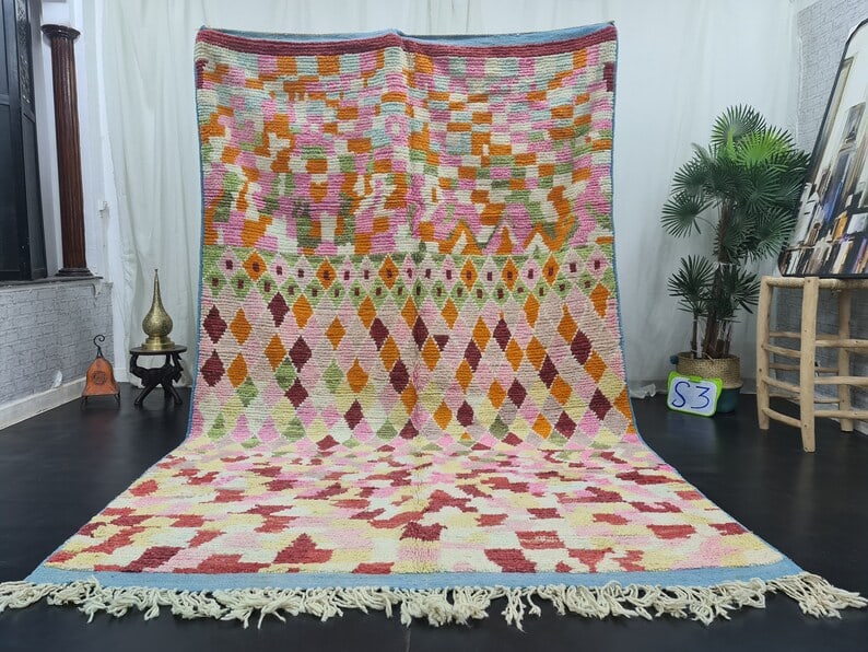 Authentic Berber Handwoven Rug 10 x 6.56 Feet Morocco: Authentic Berber Handwoven Rug 10 x 6.56 Feet Morocco Discover the charm of this Lovely Authentic Rug, expertly handwoven in the Atlas Mountains by skilled local Berber women weavers. Crafted using tr