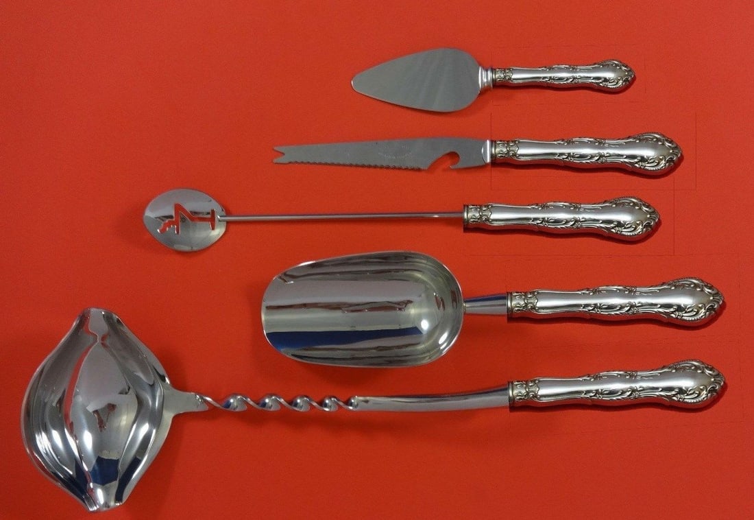 Wallace Old Atlanta Sterling Silver 5pc Cocktail Bar Set: Wallace Old Atlanta Sterling Silver 5pc Cocktail Bar Set Elevate your cocktail parties with this exquisite 5-piece Old Atlanta Hostess Set by Wallace, crafted from high-quality sterling silver. This c