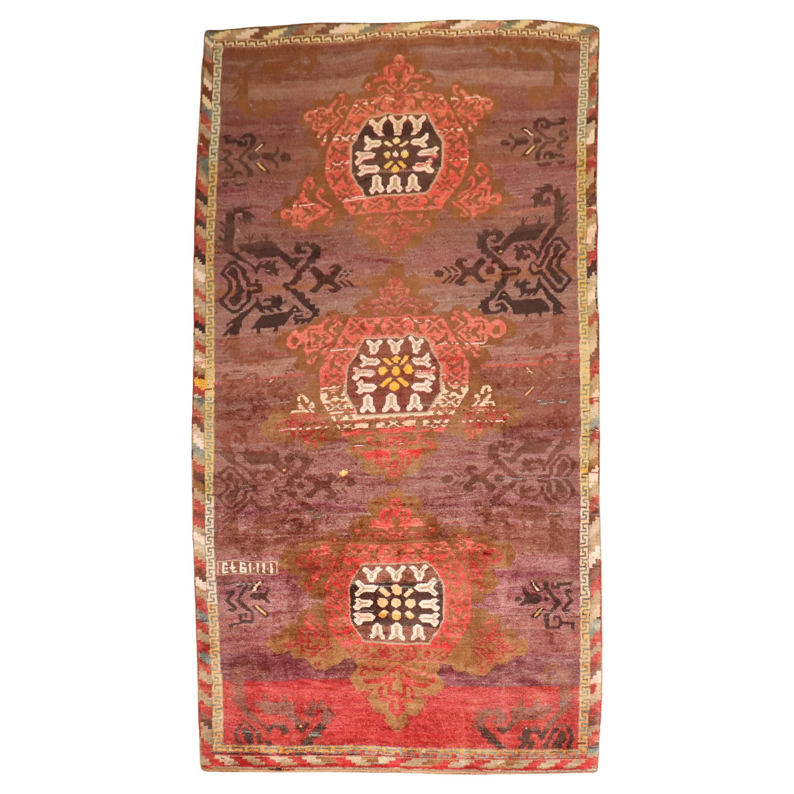 Turkish Kars Gallery Runner Rug 78 x 151 Hand-Knotted Wool 1973: Turkish Kars Gallery Runner Rug 78 x 151 Hand-Knotted Wool 1973 Introducing a stunning Turkish gallery runner from the Zabihi Collection, expertly hand-knotted from high-quality wool. This tribal-styl