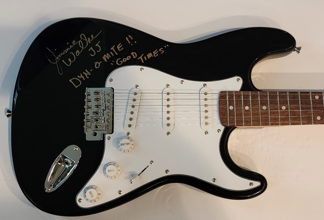 Electric Guitar Signed by Jimmie Walker with JSA Authentication: Electric Guitar Signed by Jimmie Walker with JSA Authentication This pre-owned electric guitar and guitar pick have been autographed by comedian Jimmie Walker, known for his role in "Goodtimes." The s
