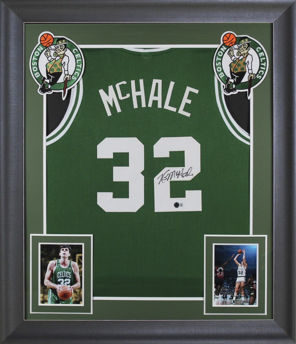 Framed Kevin McHale Signed Boston Celtics Green Jersey Beckett Witnessed: Framed Kevin McHale Signed Boston Celtics Green Jersey Beckett Witnessed Professionally framed autographed green pro style jersey personally signed by Kevin McHale of the Boston Celtics. The item is a