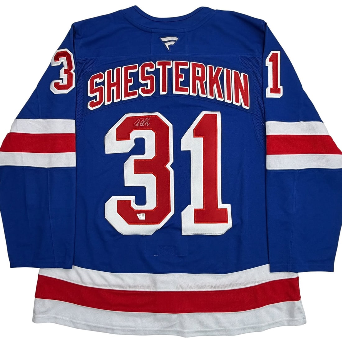 Igor Shesterkin signed New York Rangers blue authentic jersey Fanatics COA: Igor Shesterkin signed New York Rangers blue authentic jersey Fanatics COA This is a blue authentic New York Rangers jersey autographed by Igor Shesterkin. The jersey is made from nylon and polyester 