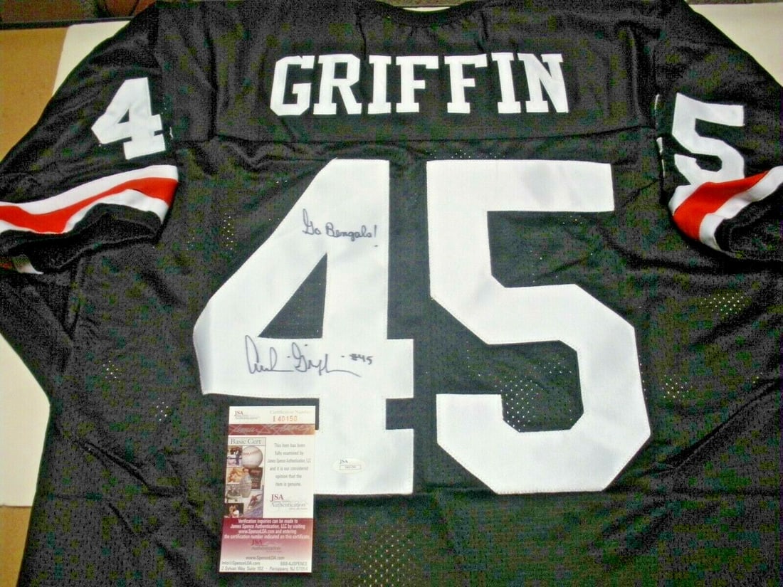Archie Griffin Autographed Bengals Jersey With JSA COA: Archie Griffin Autographed Bengals Jersey With JSA COA This is an officially licensed Cincinnati Bengals jersey, signed by Archie Griffin. The jersey is an original item and comes with JSA/COA authent
