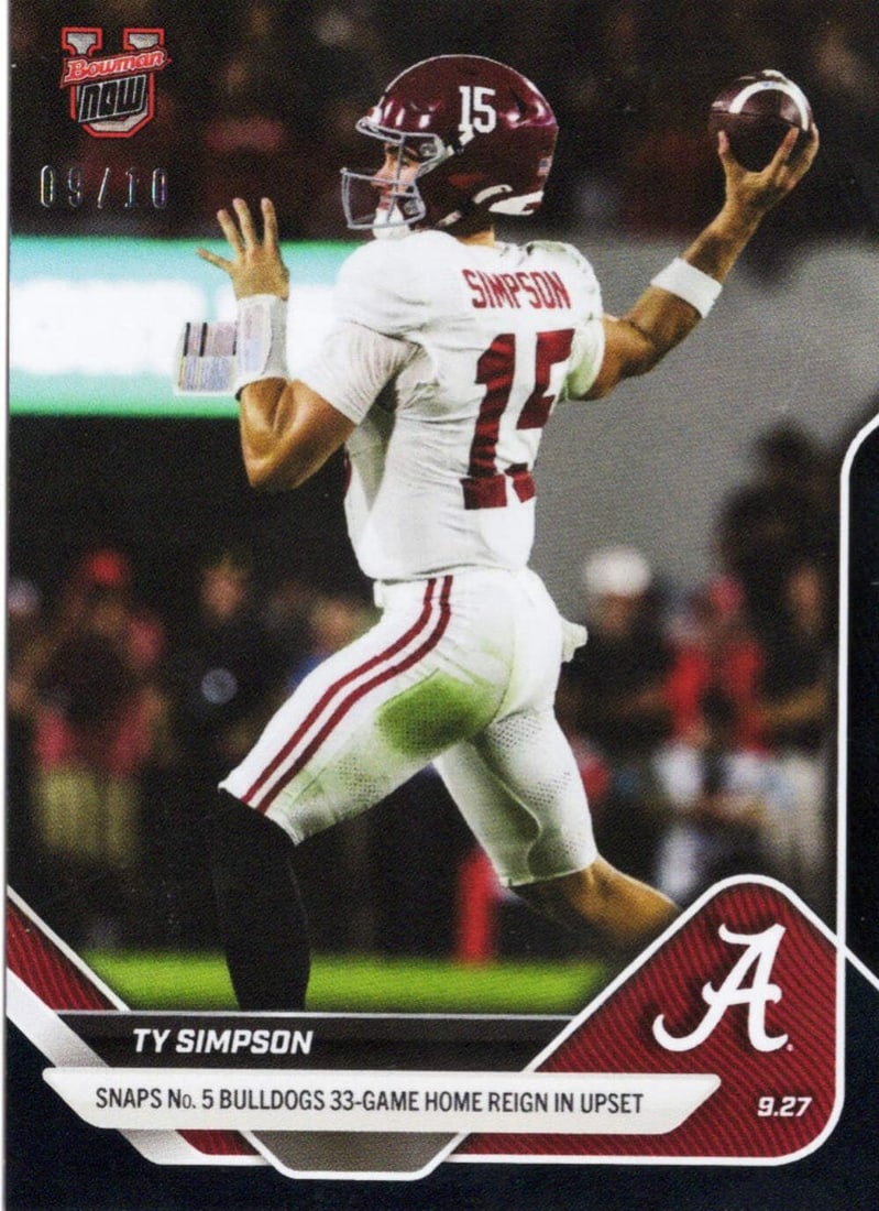 2025 Topps Bowman U Now Ty Simpson #22 Black Foil Rookie Card /10 (1 of 2)