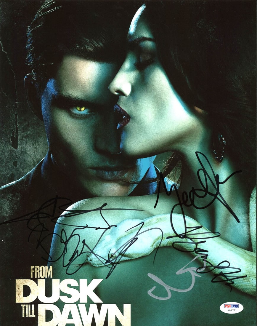 PSA DNA 11x14 From Dusk Till Dawn Cast Signed Photo: PSA DNA 11x14 From Dusk Till Dawn Cast Signed Photo This 11x14 photograph features authentic signatures from six members of the "From Dusk Till Dawn" cast: DJ Cotrona, Eiza Gonzalez, Zane Holtz, Brian