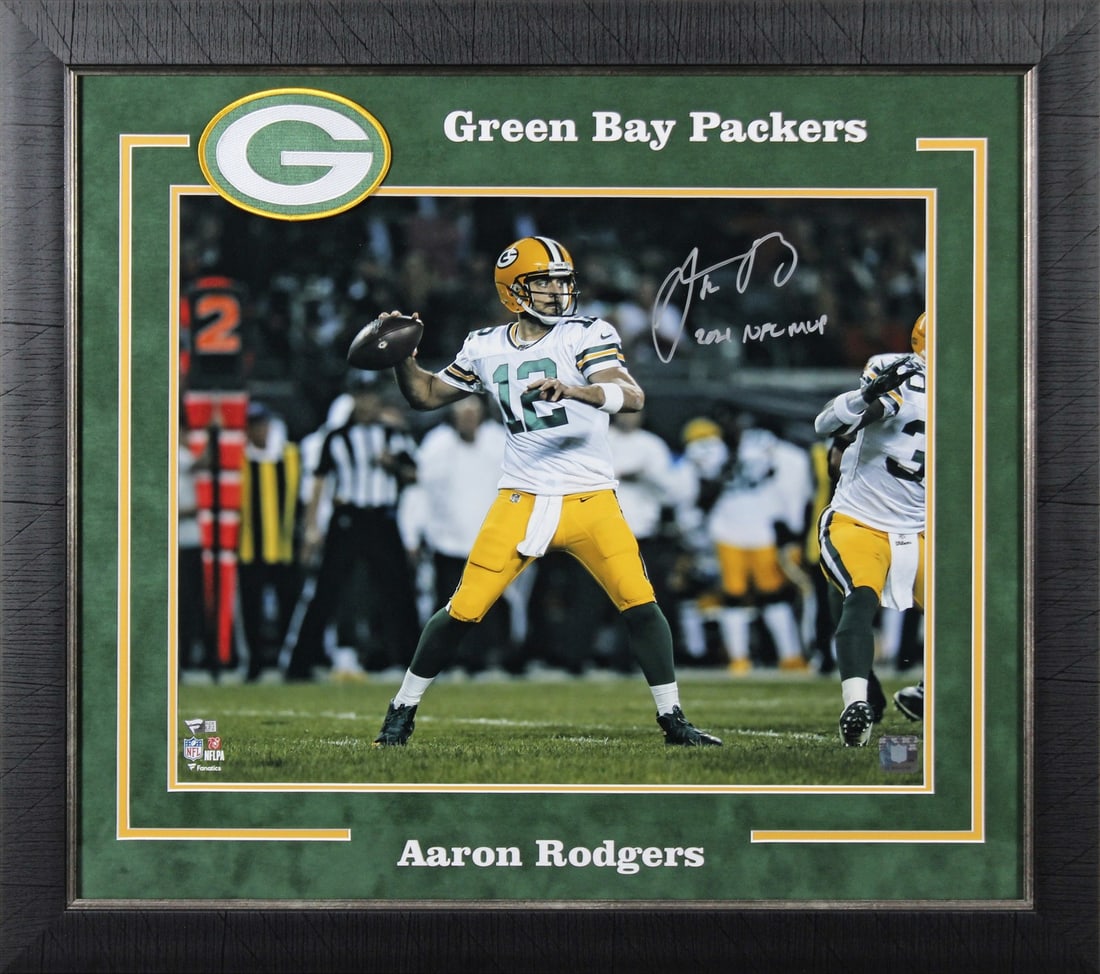 Aaron Rodgers signed framed 16x20 Packers photo 2021 NFL MVP Fanatics (1 of 2)