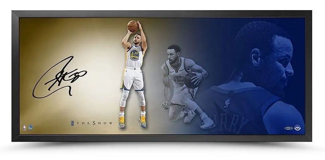 Stephen Curry Autographed 20x46 Framed Photo Upper Deck Certified Warriors: Stephen Curry Autographed 20x46 Framed Photo Upper Deck Certified Warriors This stunning piece features a Stephen Curry signed 20" x 46" photo, beautifully framed and designed as part of the original 