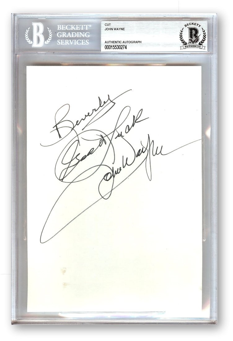 Cut Signature of John Wayne Authenticated by Beckett in 6 x 9 Slab (1 of 1)