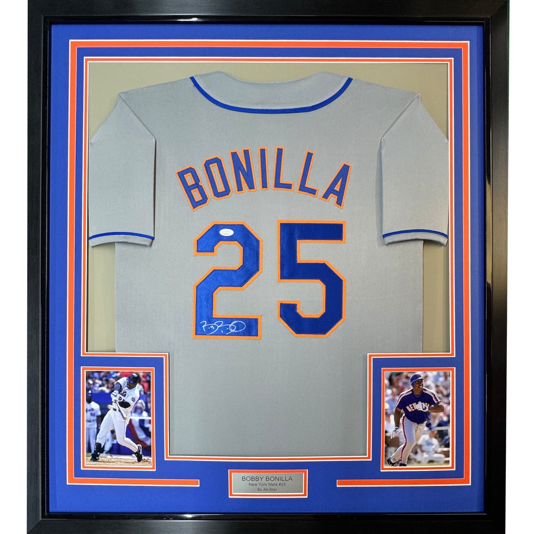 Framed Autographed Bobby Bonilla New York Mets Jersey with JSA COA: Framed Autographed Bobby Bonilla New York Mets Jersey with JSA COA This professionally framed and matted collectible features an autographed New York Mets grey jersey by Bobby Bonilla. Accompanied by 