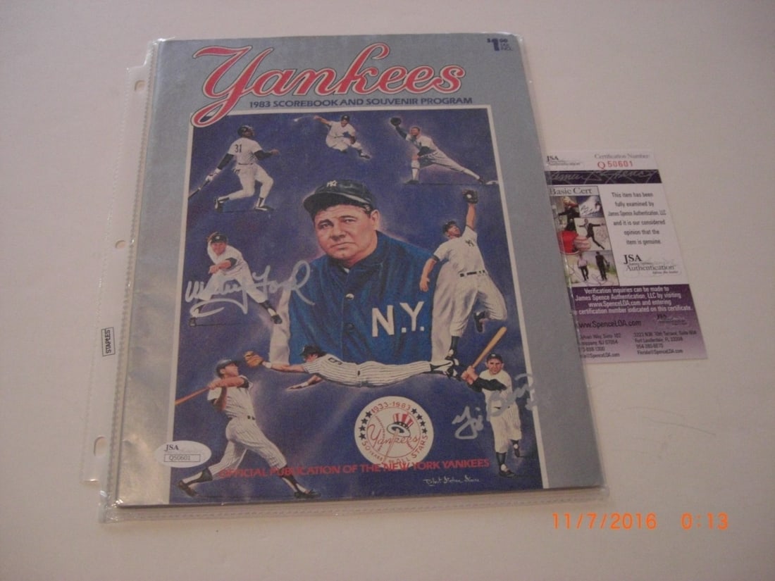 Yogi Berra Whitey Ford Signed Yankees Magazine JSA Certified: Yogi Berra Whitey Ford Signed Yankees Magazine JSA Certified This is a signed magazine featuring iconic baseball players Yogi Berra and Whitey Ford, both renowned figures in the history of the New Yor