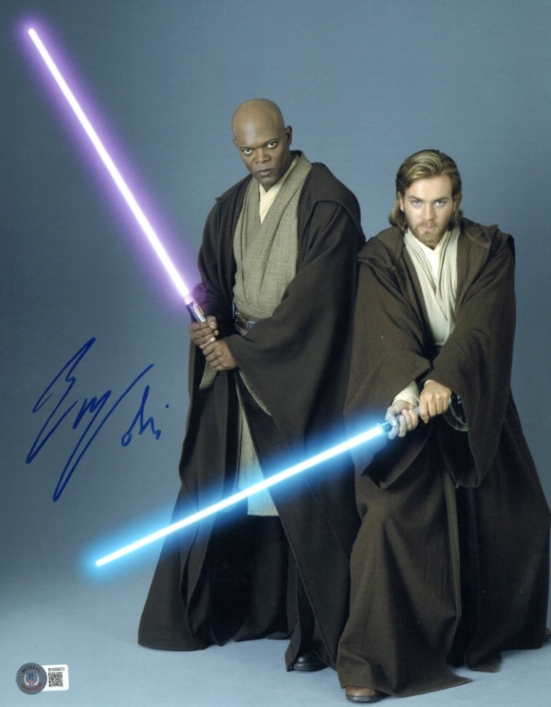 Ewan McGregor Signed 11x14 Obi-Wan Kenobi Photo Certified by Beckett: Ewan McGregor Signed 11x14 Obi-Wan Kenobi Photo Certified by Beckett This is an authentic, signed 11x14 photograph of Ewan McGregor as Obi-Wan Kenobi from Star Wars. The autograph has been verified by
