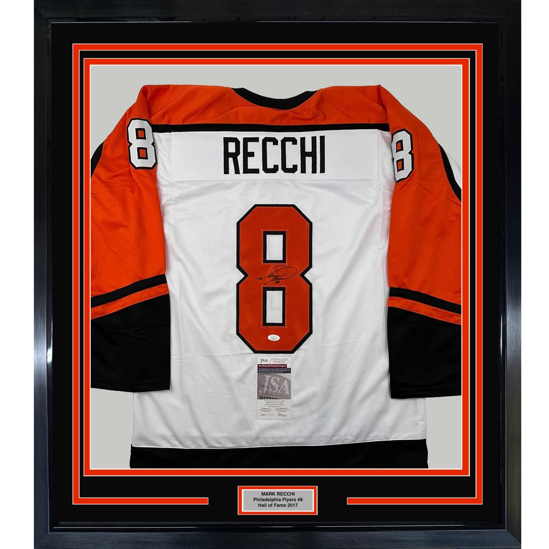 Mark Recchi signed Philadelphia white jersey framed display JSA COA (1 of 2)