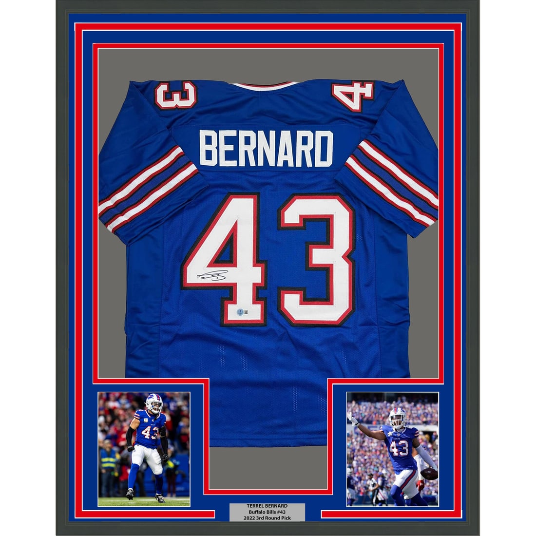 Beckett COA Terrel Bernard Signed Buffalo Bills Framed Blue Jersey 35x39 (1 of 2)