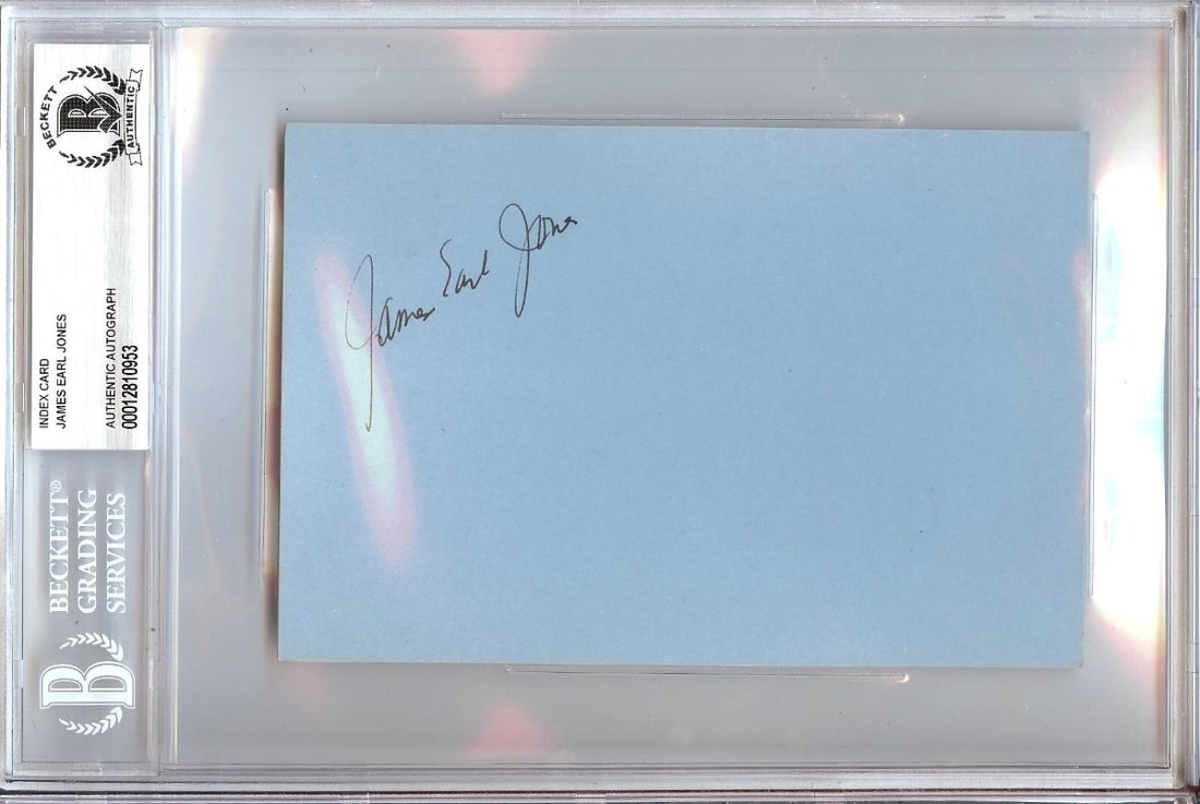 James Earl Jones Autographed 4X6 Index Card Star Wars Beckett Authenticated: James Earl Jones Autographed 4X6 Index Card Star Wars Beckett Authenticated This is an authentic 4X6 index card signed by the legendary actor James Earl Jones, known for his iconic role as Darth Vader