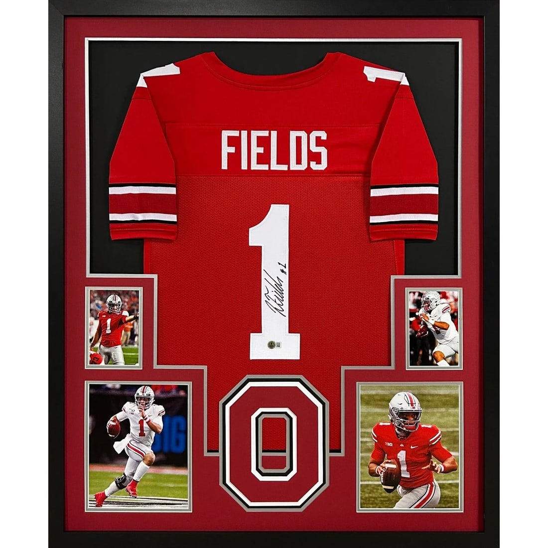 Justin Fields Signed Framed Jersey Ohio State Beckett Authenticated 42x34: Justin Fields Signed Framed Jersey Ohio State Beckett Authenticated 42x34 This autographed Justin Fields framed jersey is a remarkable collectible for any Ohio State fan. It features a high-quality fr