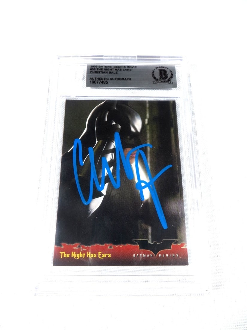 Batman Begins 2005 Card #56 Signed by Christian Bale Beckett Authenticated: Batman Begins 2005 Card #56 Signed by Christian Bale Beckett Authenticated This 2005 Batman Begins #56 trading card features the autograph of Christian Bale. Authenticated by Beckett Authentication, t