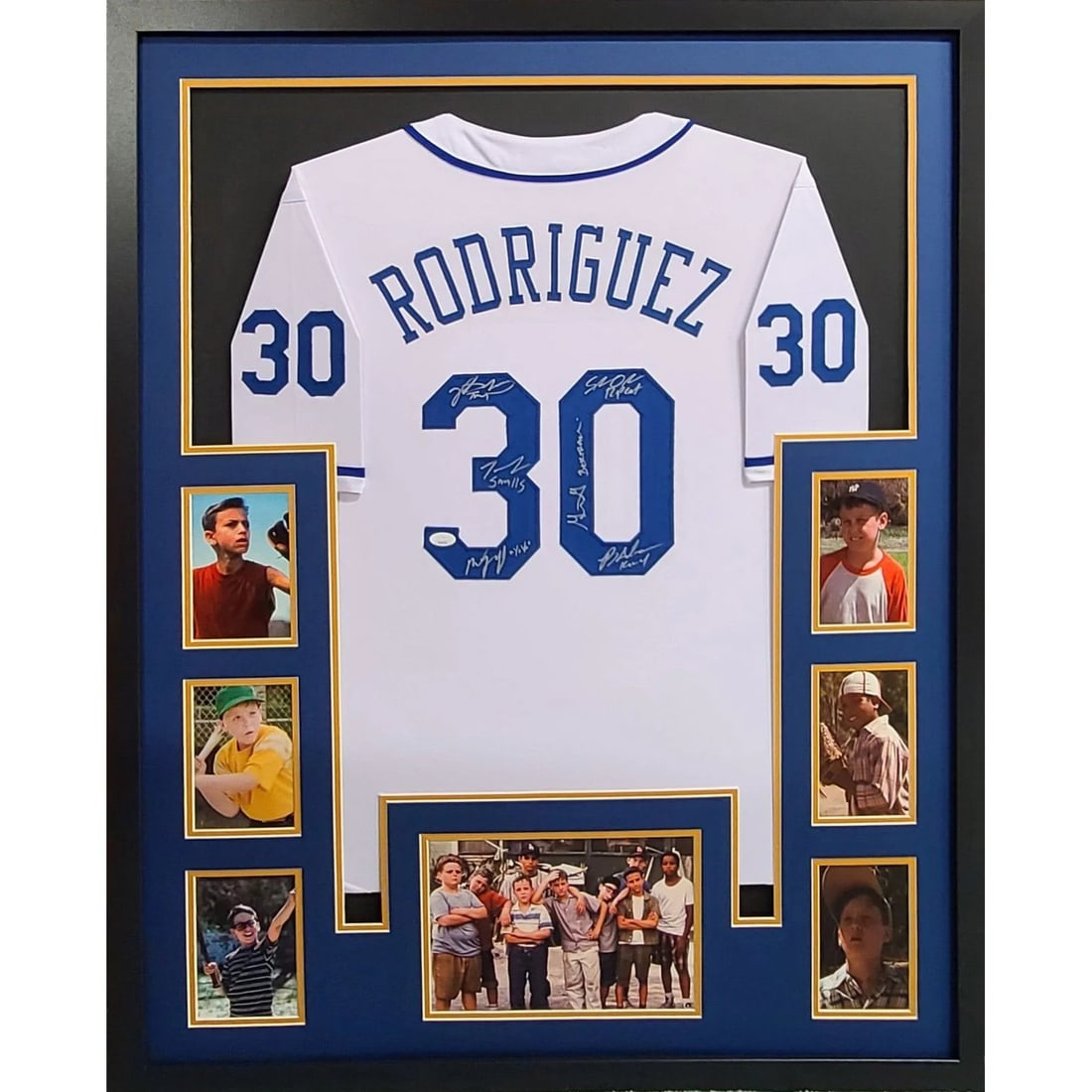The Sandlot Framed Jersey Signed by 6 Cast Members JSA Authenticated: The Sandlot Framed Jersey Signed by 6 Cast Members JSA Authenticated Capture a piece of cinematic history with this framed jersey from 'The Sandlot', autographed by six cast members: Tom Guiry, Marty 
