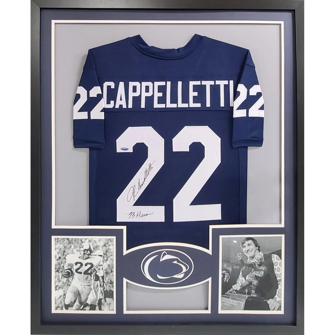 John Cappelletti Autographed Framed Jersey Tristar Certified Penn State: John Cappelletti Autographed Framed Jersey Tristar Certified Penn State This autographed John Cappelletti framed jersey is a remarkable collectible for any Penn State fan. Authenticated by Tristar, a 