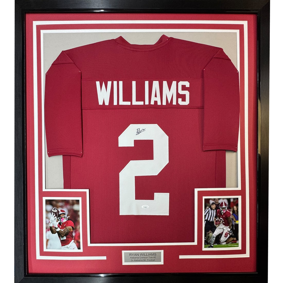 Ryan Williams Signed Alabama Crimson Tide Framed Jersey JSA COA 35x39: Ryan Williams Signed Alabama Crimson Tide Framed Jersey JSA COA 35x39 This professionally framed and matted Alabama Crimson Tide red college jersey is autographed by Ryan Williams. The display include