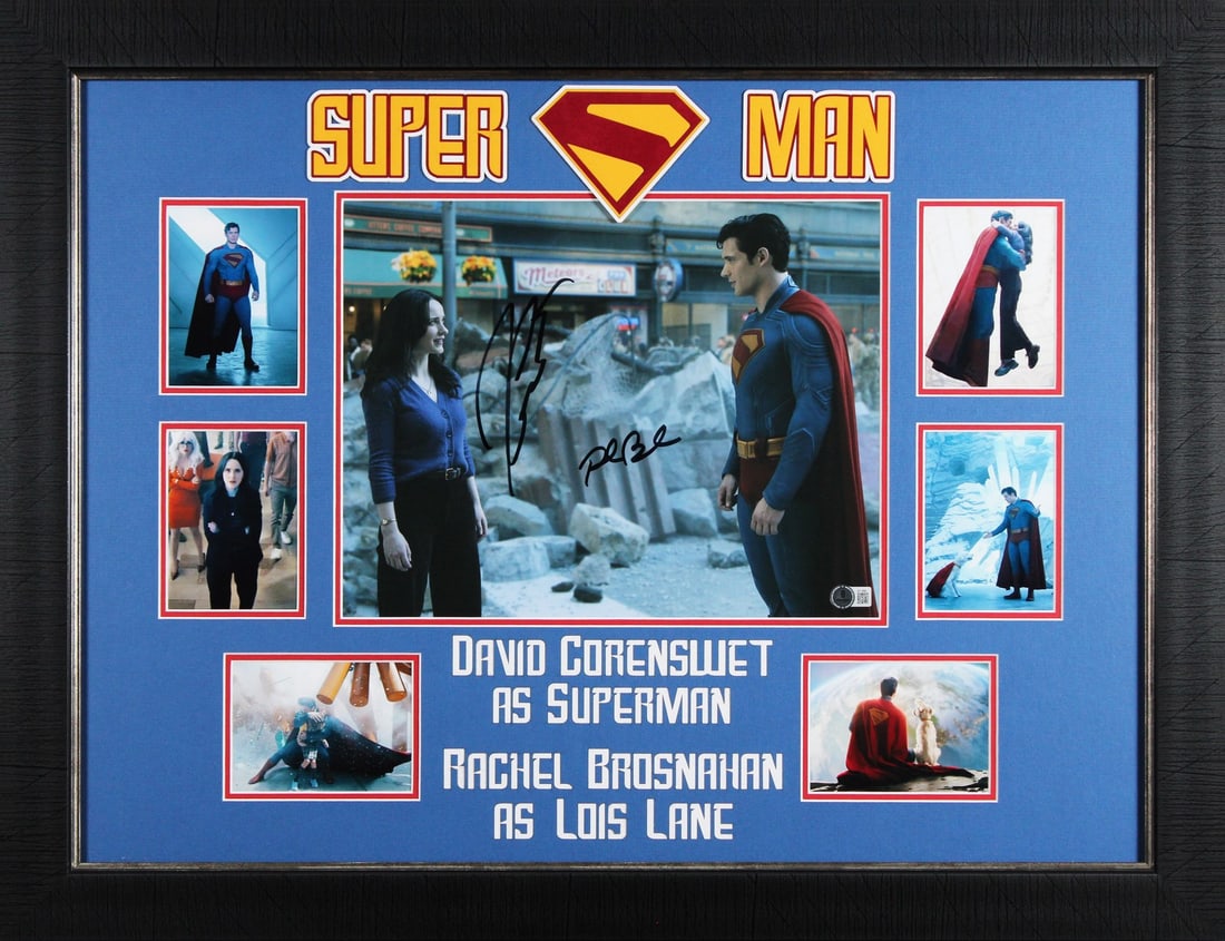 Superman Signed 11x14 Framed Photo by David Corenswet & Rachel Brosnahan with BAS LOA: Superman Signed 11x14 Framed Photo by David Corenswet & Rachel Brosnahan with BAS LOA This striking 11x14 framed photograph features the signatures of David Corenswet and Rachel Brosnahan, renowned fo