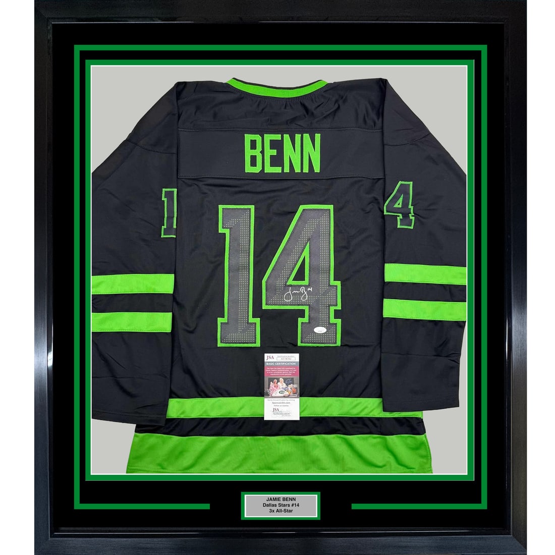 Framed Jamie Benn signed Dallas Stars black hockey jersey JSA COA 35x39 (1 of 2)
