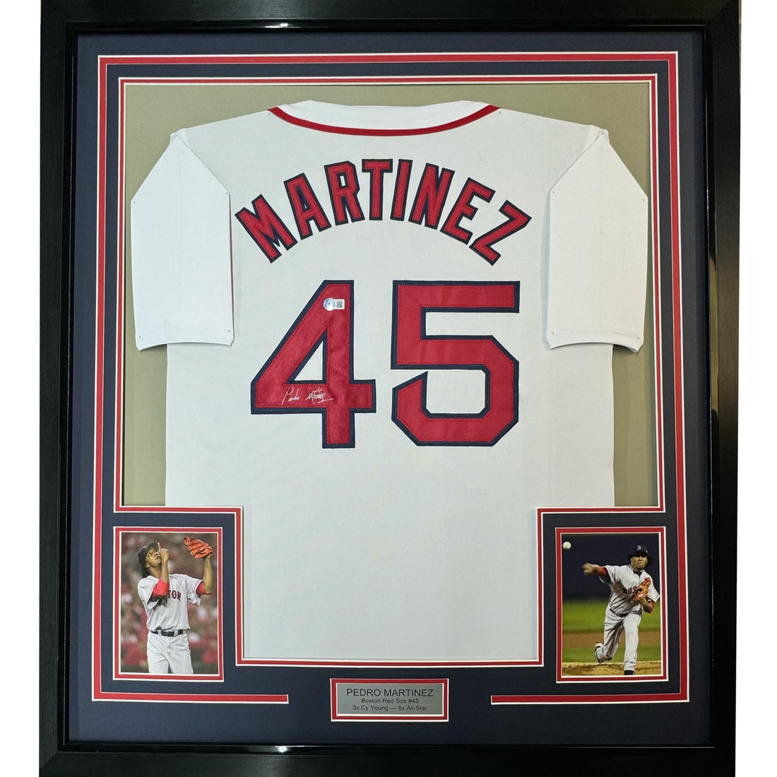 Signed Pedro Martinez Framed Boston Red Sox Jersey JSA COA: Signed Pedro Martinez Framed Boston Red Sox Jersey JSA COA This framed display features an autographed Pedro Martinez Boston Red Sox white jersey, authenticated by James Spence Authentication (JSA). T