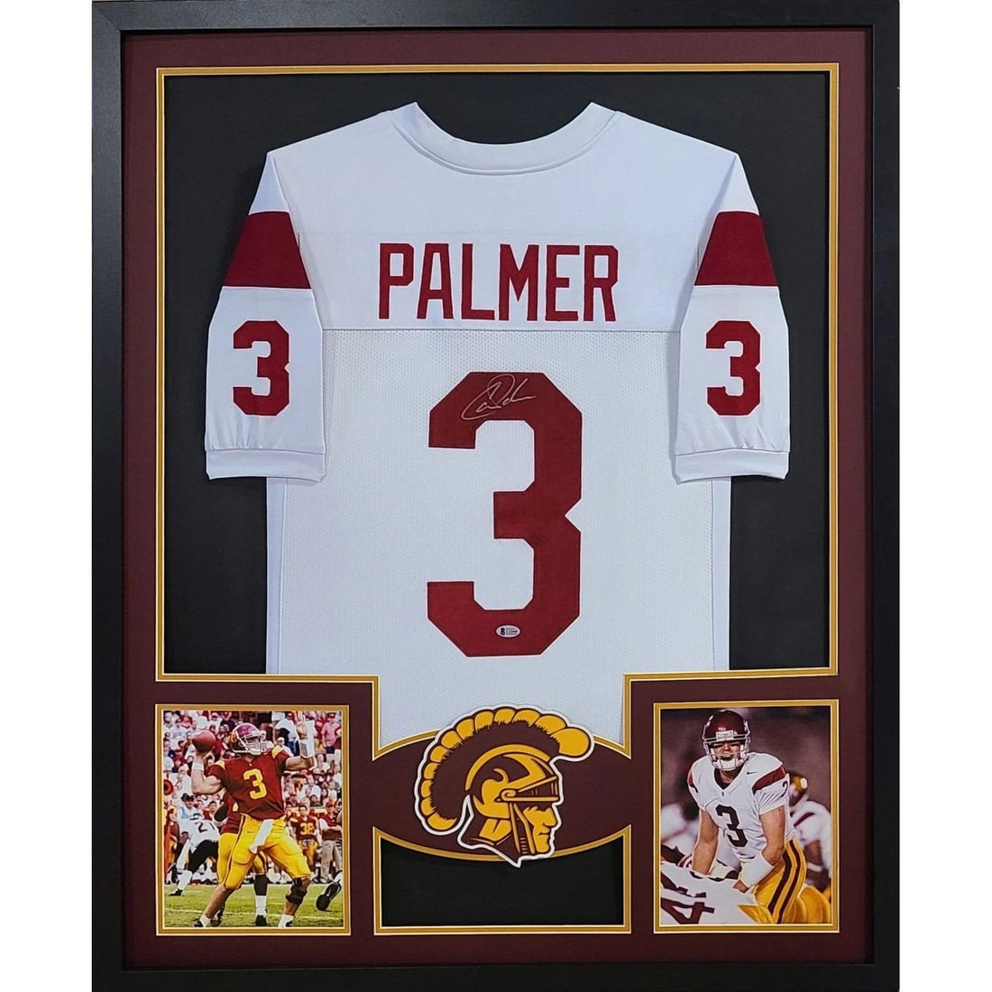 Carson Palmer Signed Framed Jersey Beckett Authenticated USC White: Carson Palmer Signed Framed Jersey Beckett Authenticated USC White This framed jersey features the autograph of Carson Palmer, a standout player from USC. Authenticated by Beckett, a leading authority