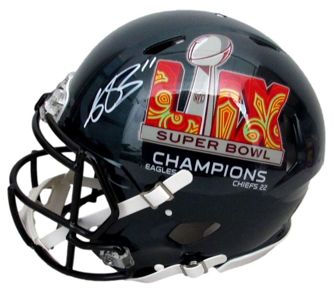 A.J. Brown Signed Super Bowl LIX Champion Helmet Eagles BAS Authenticated: A.J. Brown Signed Super Bowl LIX Champion Helmet Eagles BAS Authenticated This item features a full-size authentic Super Bowl LIX Champion green helmet, personally signed by A.J. Brown of the Philadel