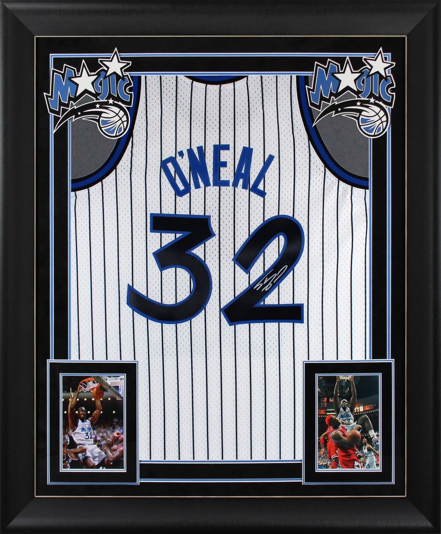 Shaquille O'Neal Signed Orlando Magic Framed Jersey BAS Authenticated: Shaquille O'Neal Signed Orlando Magic Framed Jersey BAS Authenticated Celebrate the legacy of basketball legend Shaquille O'Neal with this autographed white Mitchell & Ness 1993-94 Throwback Hardwood 