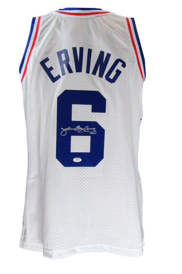 Julius Erving signed 76ers Mitchell Ness HWC jersey PSA DNA XL: Julius Erving signed 76ers Mitchell Ness HWC jersey PSA DNA XL This is a Mitchell & Ness Hardwood Classics Swingman Collection white basketball jersey, autographed by Hall of Famer Julius "Dr. J" Ervi