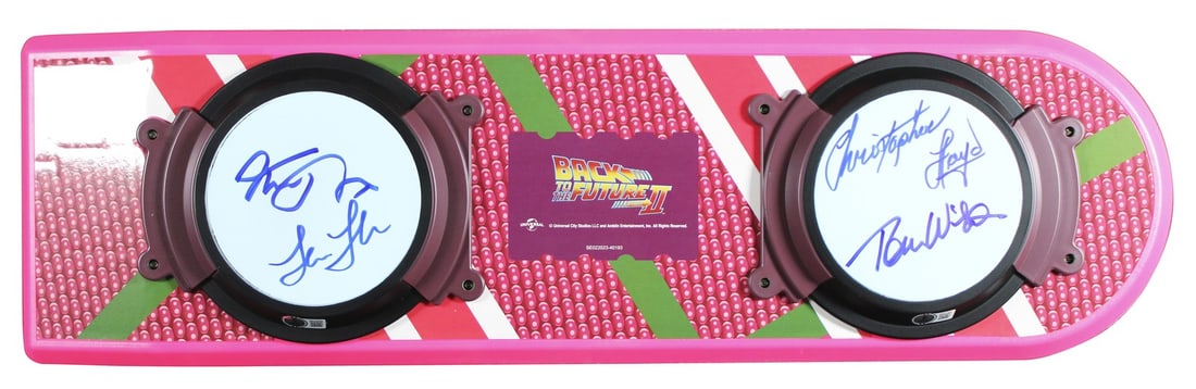 Hoverboard Signed by Fox Lloyd Thompson Wilson with Beckett Authentication: Hoverboard Signed by Fox Lloyd Thompson Wilson with Beckett Authentication This is an original hoverboard from Back To The Future Part 2, personally signed by Michael J. Fox, Christopher Lloyd, Lea Th