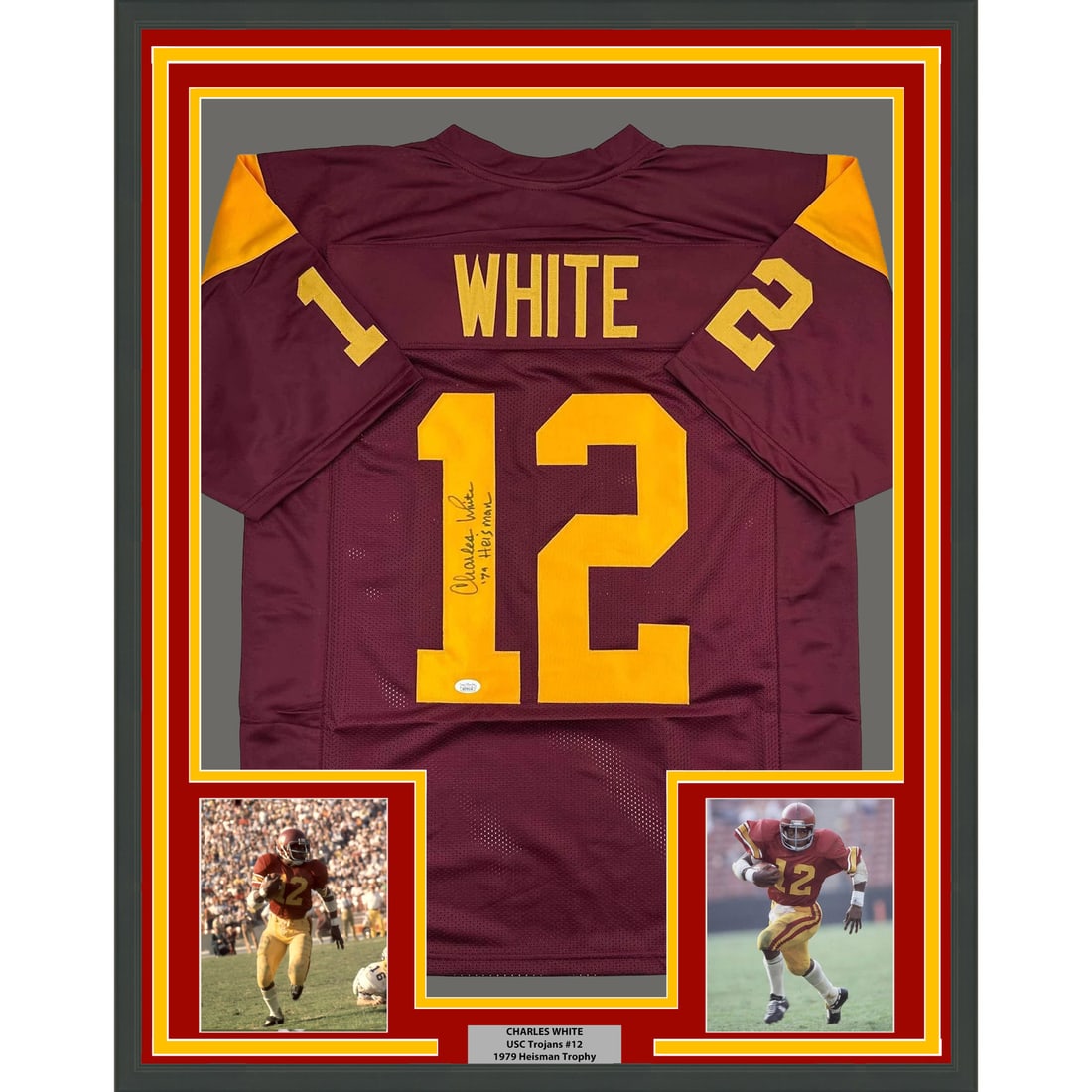 Charles White Signed USC Jersey Framed with JSA COA and Two 5x7 Photos: Charles White Signed USC Jersey Framed with JSA COA and Two 5x7 Photos This professionally framed Charles White USC Trojans jersey features an authentic autograph and is accompanied by certification f