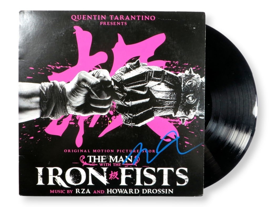 Quentin Tarantino Hand Signed Album Cover With Beckett Authentication: Quentin Tarantino Hand Signed Album Cover With Beckett Authentication This is an original album cover for "The Man with the Iron Fists," autographed by Quentin Tarantino. The autograph has been authen