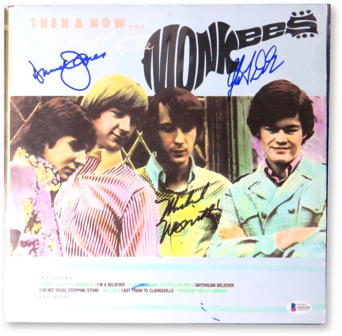 Beckett Authenticated Monkees Signed Vinyl Album Jones Nesmith Dolenz: Beckett Authenticated Monkees Signed Vinyl Album Jones Nesmith Dolenz This is an original record album autographed by The Monkees, featuring signatures from Davy Jones, Michael Nesmith, and Micky Dole