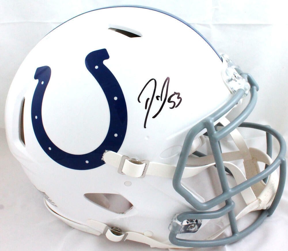 Indianapolis Colts Speed Authentic Full Size Helmet Signed by Darius Leonard JSA: Indianapolis Colts Speed Authentic Full Size Helmet Signed by Darius Leonard JSA Autographed Indianapolis Colts full-size Speed authentic helmet signed by Darius Leonard. The helmet is listed as origi