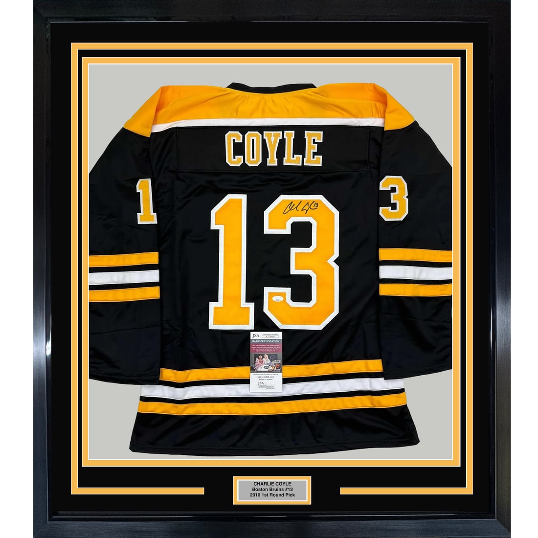 Framed Signed Charlie Coyle Boston Bruins Jersey with JSA COA 35x39 (1 of 2)