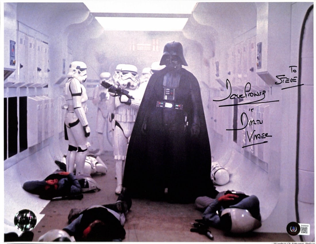 Beckett authenticated 11x14 Star Wars Darth Vader photo signed by David Prowse: Beckett authenticated 11x14 Star Wars Darth Vader photo signed by David Prowse This is an original 11x14 color photograph signed by David Prowse, the actor who portrayed Darth Vader in Star Wars: A Ne