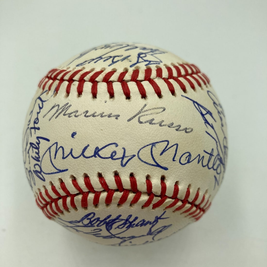 Mickey Mantle Multi Signed Yankees Baseball with JSA COA: Mickey Mantle Multi Signed Yankees Baseball with JSA COA This is a remarkable New York Yankees Hall Of Fame Legends Multi Signed Baseball, featuring the autographs of 30 legendary players including Mi