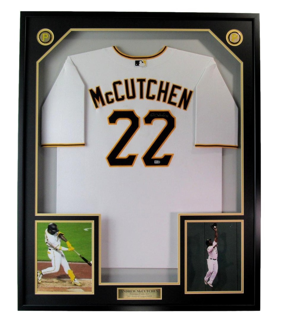 Andrew McCutchen Autographed Framed Baseball Jersey with Hunt Hologram: Andrew McCutchen Autographed Framed Baseball Jersey with Hunt Hologram Showcase your love for baseball with this Andrew McCutchen Autographed Baseball Jersey. This original, pre-owned jersey from the 