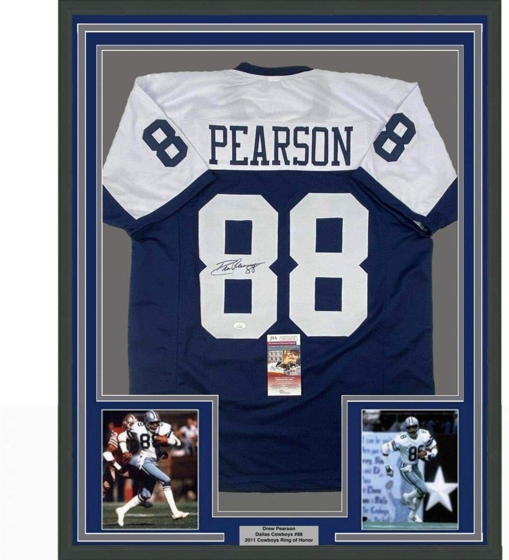 Framed Drew Pearson signed Dallas Cowboys Thanksgiving jersey 33x42 JSA COA (1 of 2)
