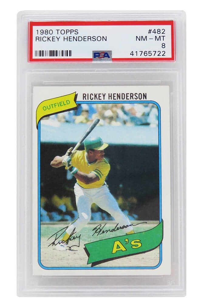 Rickey Henderson 1980 Topps #482 Rookie Card PSA 8 NM-MT: Rickey Henderson 1980 Topps #482 Rookie Card PSA 8 NM-MT This listing features a Rickey Henderson 1980 Topps Baseball #482 rookie card, encapsulated and graded NM-MT (Near Mint-Mint) 8 by PSA. A must-