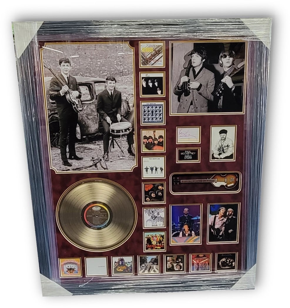Custom framed Paul McCartney Ringo Starr signed photograph GAI authenticated collage (1 of 5)