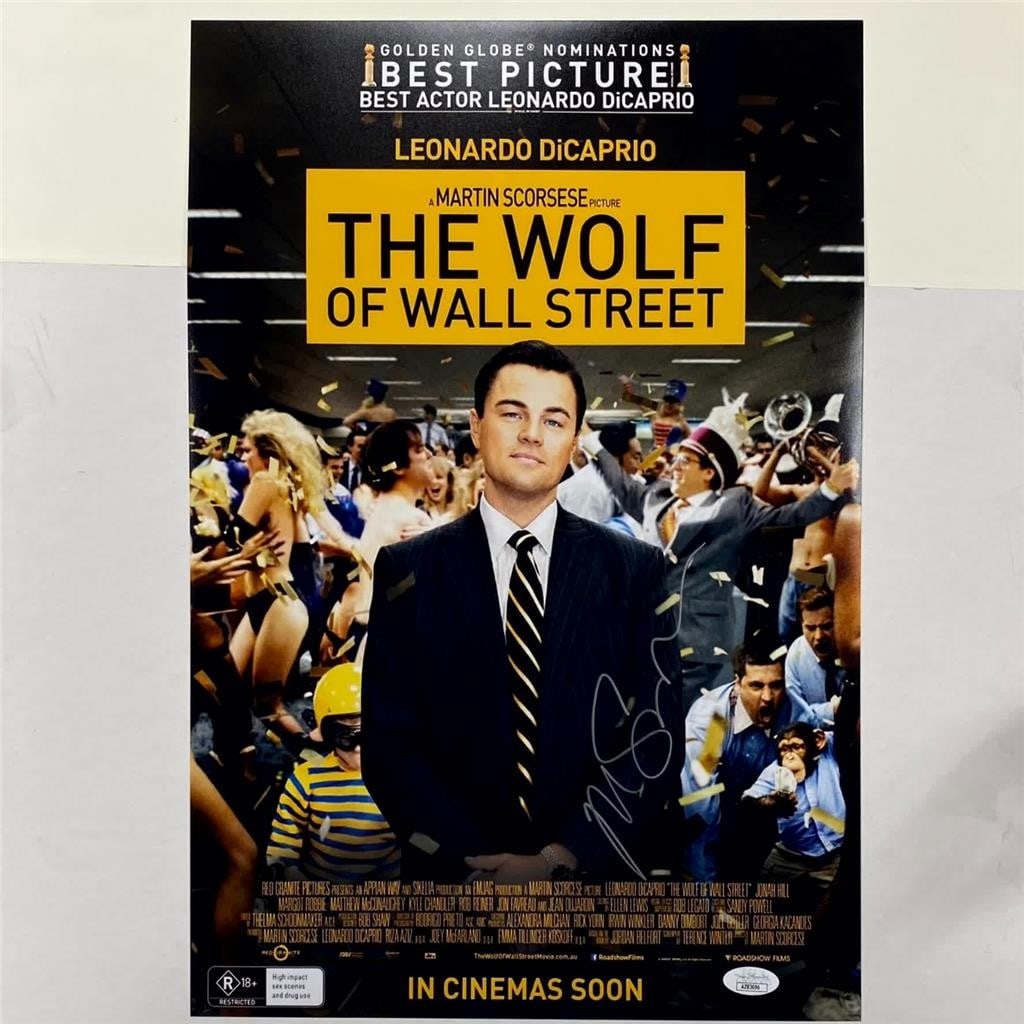 The Wolf of Wall Street 12x18 Photo Autographed by Martin Scorsese JSA Authenticated: The Wolf of Wall Street 12x18 Photo Autographed by Martin Scorsese JSA Authenticated This original 12x18 photograph poster from The Wolf of Wall Street is signed by Martin Scorsese. The autograph is a