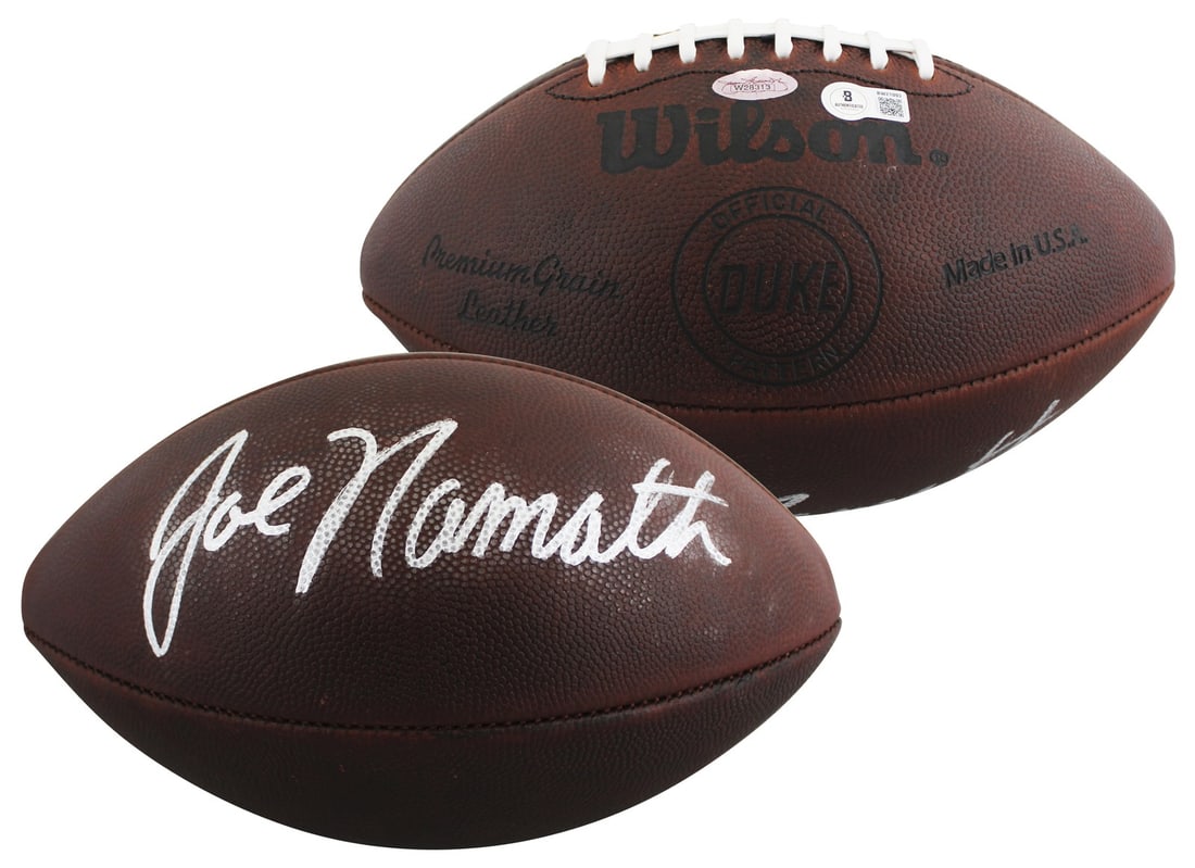 Joe Namath autographed Wilson The Duke football Beckett authenticated: Joe Namath autographed Wilson The Duke football Beckett authenticated Autographed Official Wilson Throwback "The Duke" NFL football personally signed by Joe Namath of the New York Jets. The item is or